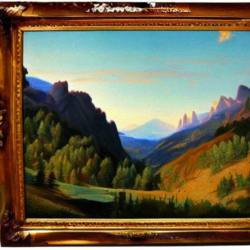 Image similar to Colorado mountains beautiful landscape derailed painting in the style of 19th century Hudson river school art