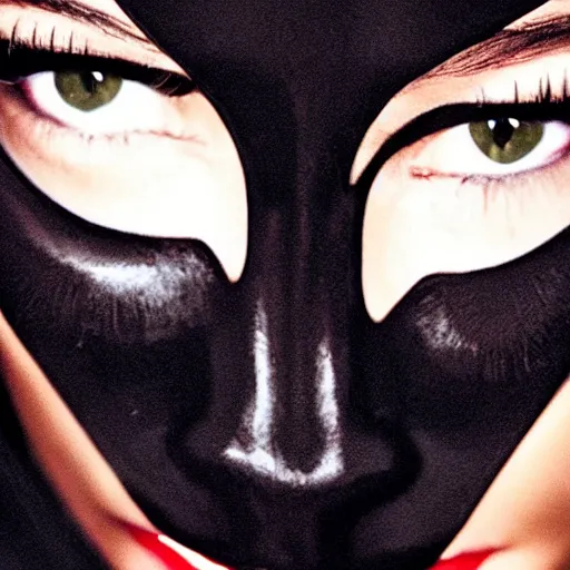 Prompt: A portrait of Selena Gomez as Catwoman, extreme close-up, dramatic lighting