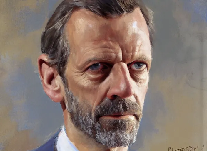 Image similar to a highly detailed beautiful portrait of dr. gregory house, by gregory manchess, james gurney, james jean