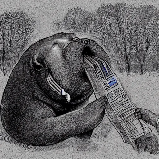 Prompt: a dark fantasy illustration of an enormous walrus on an NFL sideline