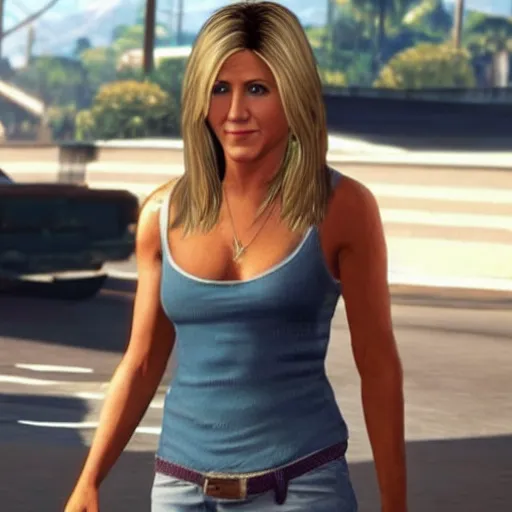 Prompt: jennifer aniston as a gta 5 character