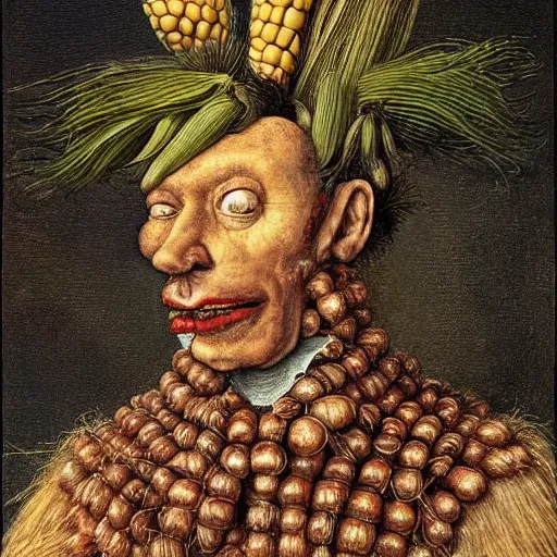 Image similar to giuseppe arcimboldo, trump, corn hair