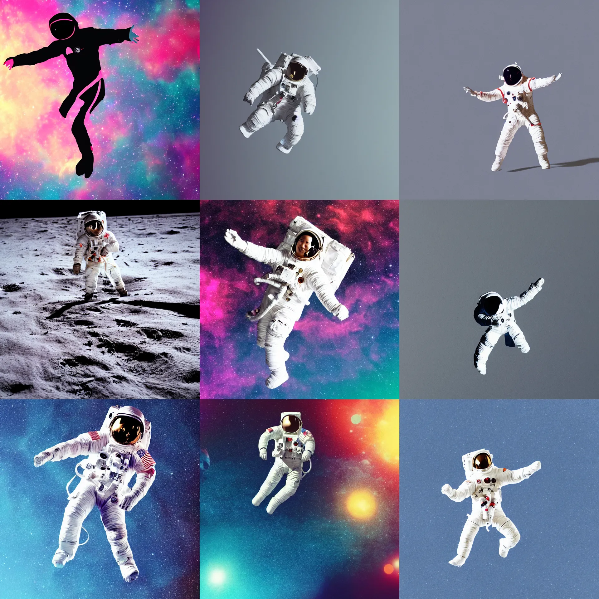 Prompt: a still cut of an astronaut Moonwalk dancing on the moon's surface, kpop style colors, smokey background
