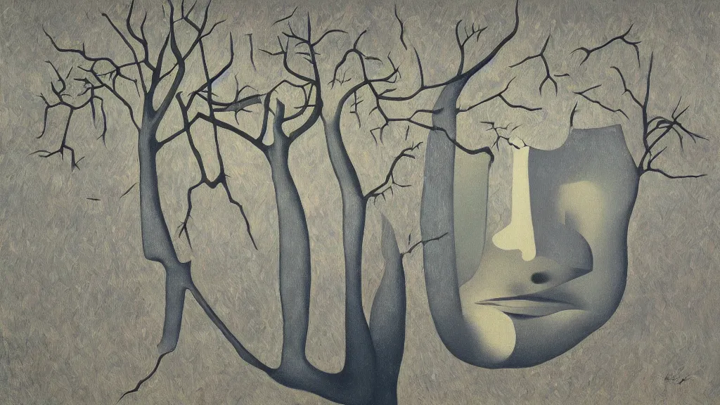 Image similar to abstract primitivism minimalism art painting, lines, forms, shapes, in style ofrene magritte