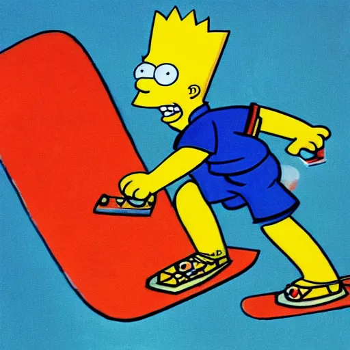 Image similar to action shot of skateboarding Bart Simpson by Kandinsky