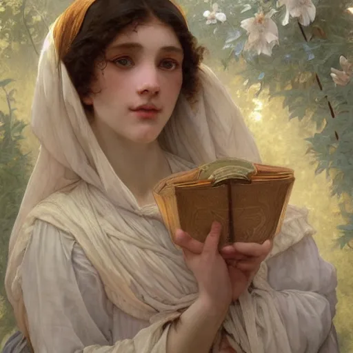 Image similar to Portrait of beautiful pale peasant girl, cinematic lighting, intricate, elegant, highly detailed, digital painting, artstation, smooth, sharp focus, illustration, art by artgerm and greg rutkowski and alphonse mucha and Wayne Barlowe and william-adolphe bouguereau