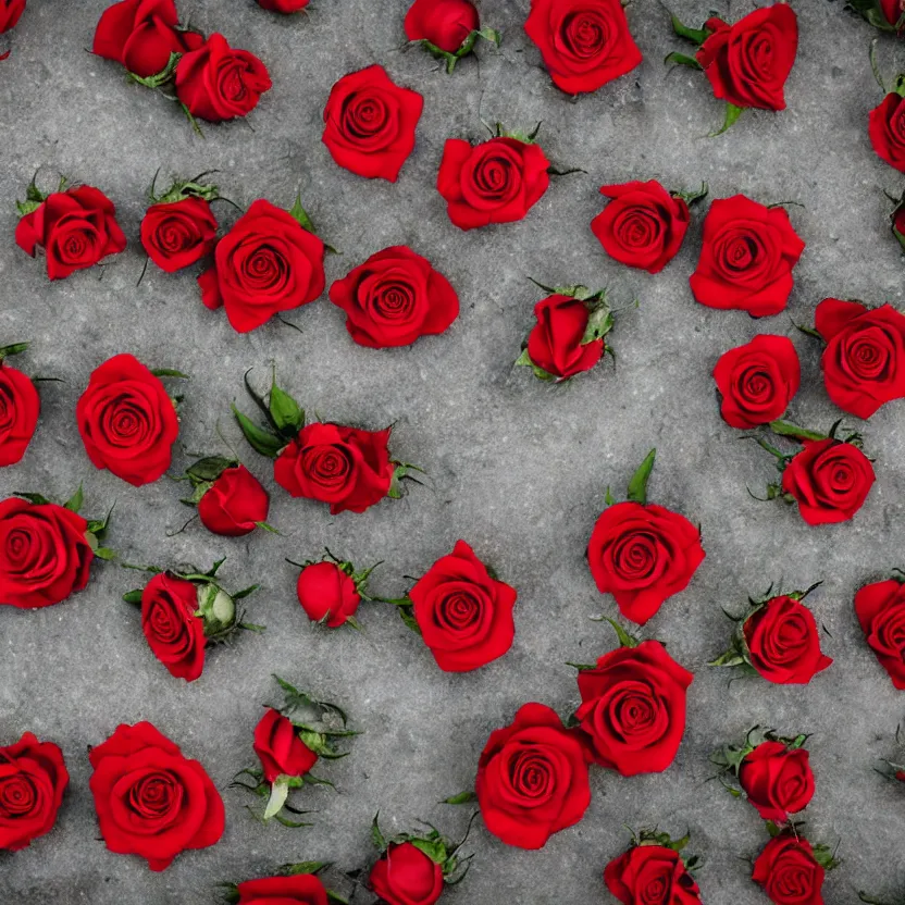 Image similar to red roses, laying in ashes