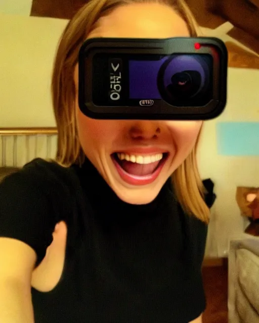Prompt: gopro footage, first person view photograph i took of my sexy date with kristen bell, my pov, in my bedroom