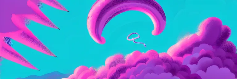 Prompt: graphic novel illustration of pink and purple clouds spiraling into a black hole, cyan lightning, digital illustration, deviantArt, artstation, artstation HQ, HD, 4k resolution