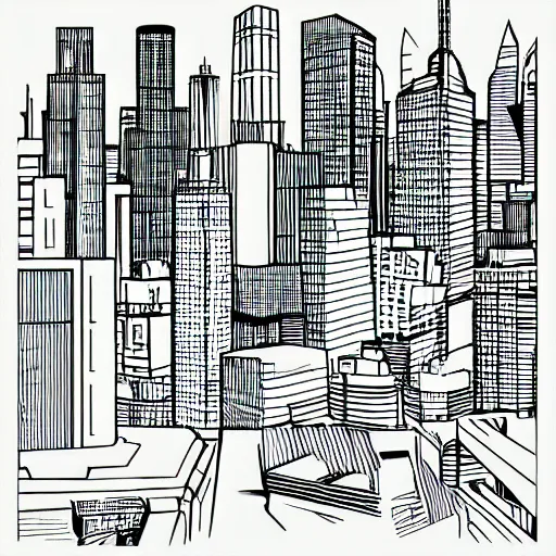 Image similar to decrepit brutalist cityscape vector line art in the style of “ geoff darrow ” black and white 1 6 : 1