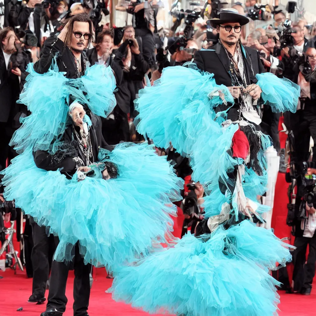 Prompt: Johnny Depp in a turquoise tutu