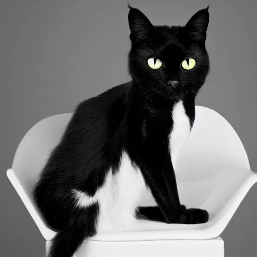 Image similar to national geographic photograph of a black cat sitting in a white room