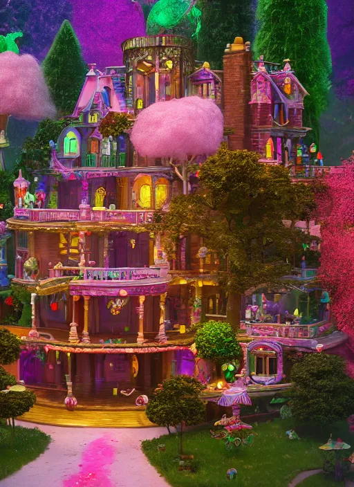 Prompt: Magical enchanted house on a candy biome full of candys, cotton candy trees, cinematic shot, intricate, ornate, photorealistic, ultra detailed, realistic, 100mm, photography, octane, high definition, depth of field, bokeh, 8k, artstation