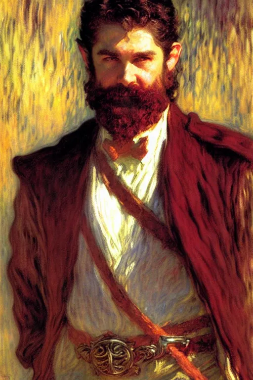 Prompt: attractive male, the lord of the rings, painting by, gaston bussiere, craig mullins, j. c. leyendecker, claude monet