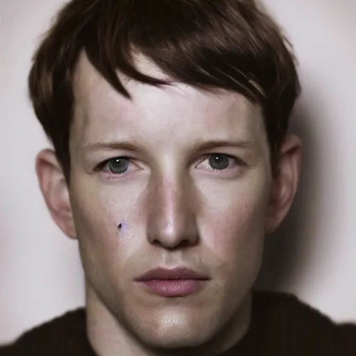 Image similar to portrait of kelly reilly as a young man!!! bare ears, short hair and hazel!!! eyes