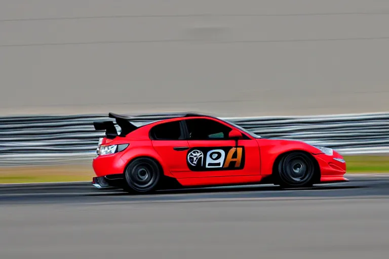 Image similar to black GT4 Mazdaspeed3 black plain livery simple, racing on track photo 2008 cinematic motion blur dof