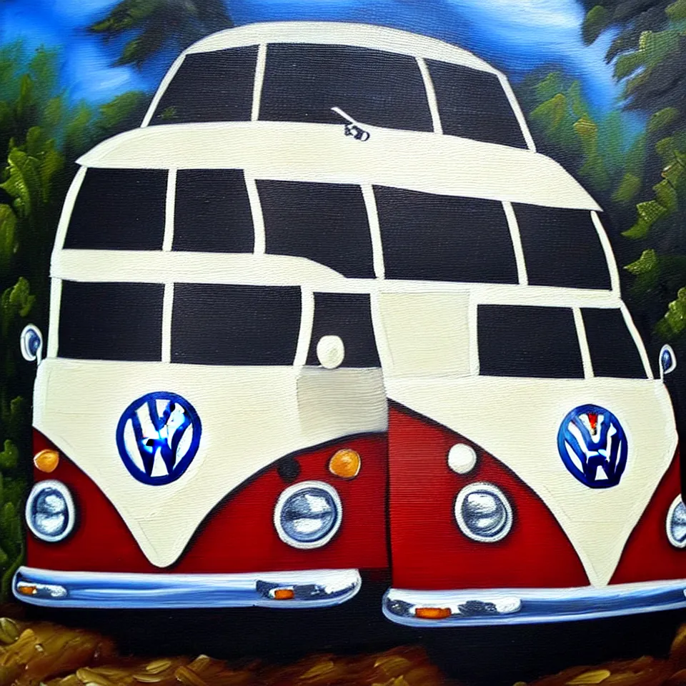 Prompt: a detailed oil painting of a vw bus