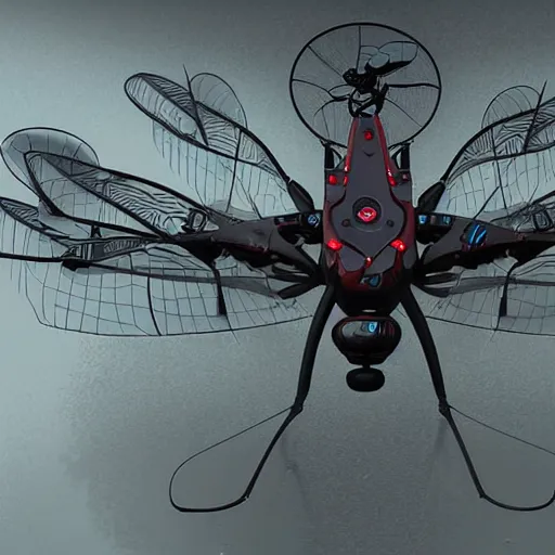 Image similar to giant mechanical dragonfly drone digital art, concept art, trending on art station