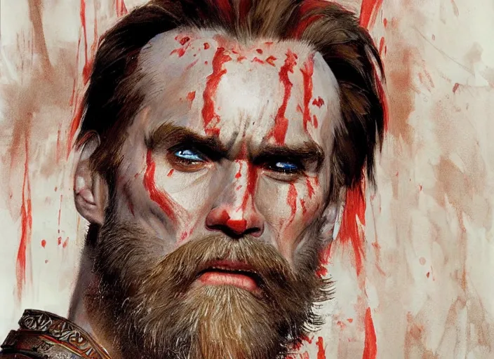 Image similar to a highly detailed beautiful portrait of jim carrey as kratos, by gregory manchess, james gurney, james jean