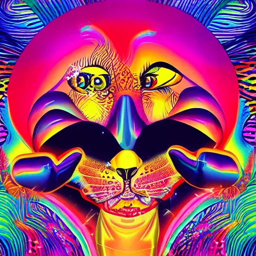 Image similar to lisa frank album cover design design depicting the alter to the ai machine gods, beautiful digital art