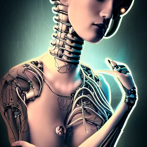 Prompt: an extremely beautiful biomechanical female looking robot with large emoji tattoos, neon jacuzzi, extremely beautiful oppai cyberpunk, chimeric organism, holodeck, pale skin, organic polycarbon, full frontal portrait, highly detailed, transhumanist hydration, symmetrical, mechanical, mendelbrot fractal, ray tracing, hyperdetailed, hyperrealistic, zdislaw beksinski, trending on artstation, octane render, hdr, uhd 4k