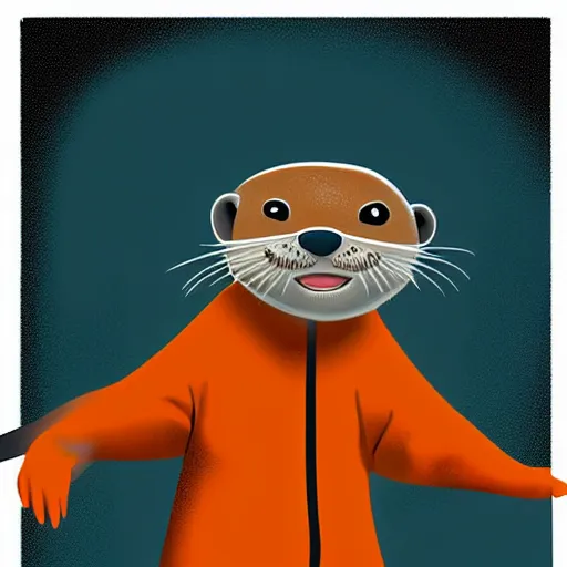 Prompt: an anthropomorphic otter wearing an orange jumpsuit facing a dark mist in a laboratory,dramatic,digital art,detailed
