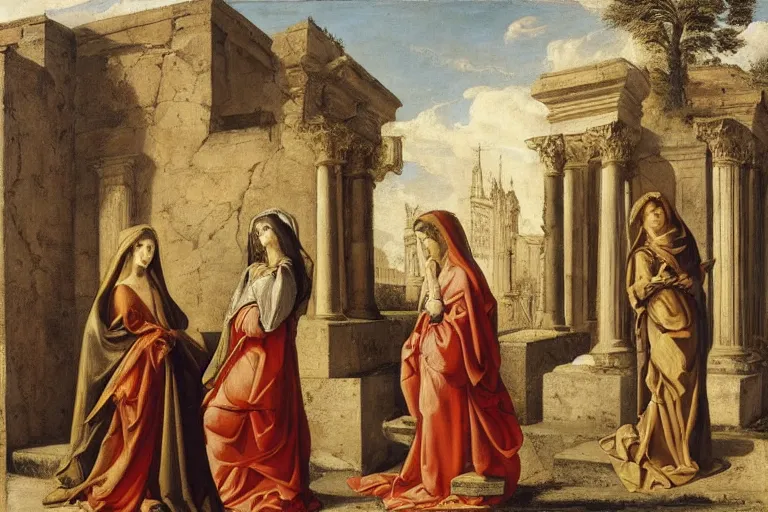 Prompt: the three marys at the sepulchre, giovanni battista gaulli