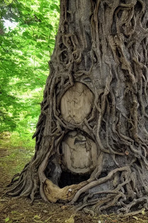 Image similar to a portal to the underworld embedded in a big gnarly tree