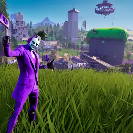 Image similar to The Joker gets a victory royale in Fortnite, unreal engine 5, screenshot