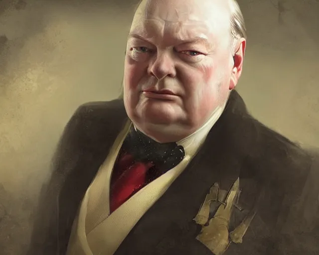 Image similar to a portrait of wiston churchill in the style of a roman empire senator, art by greg rutkowski and artgerma, stunning! concept art, character design