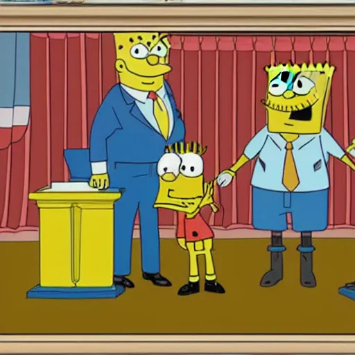 Image similar to SpongeBob being inaugurated as president. Photorealism.