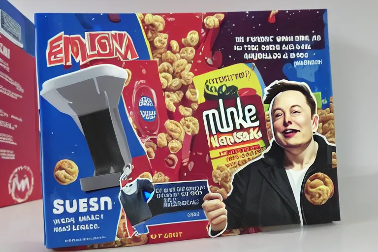 Prompt: elon musk cereal box