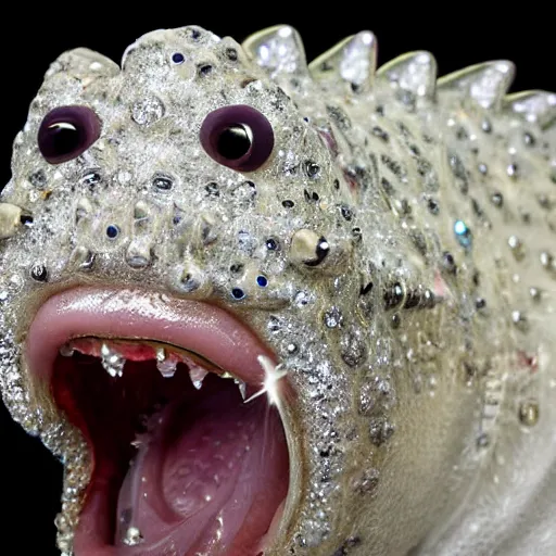 Image similar to A diamond encrusted angler fish with jeweled teeth