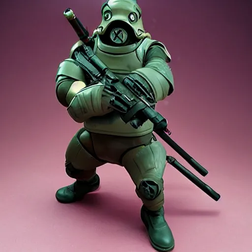 Image similar to cute pvc figure of a masked grunt of a dystopian scifi regime