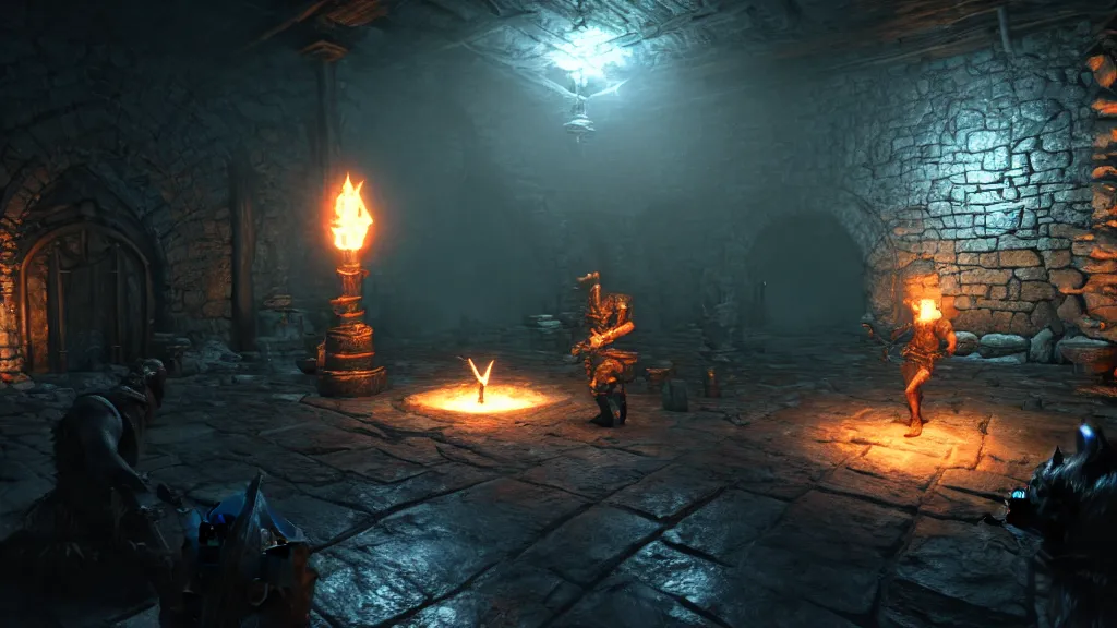 Prompt: delicious torch lit prison dungeon jail cell alchemist light magic barbarian skulls scattered around atmospheric unreal engine hyperreallistic render 8k character concept art masterpiece screenshot from the video game the Elder Scrolls V: Skyrim moody orange 2700K global illumination