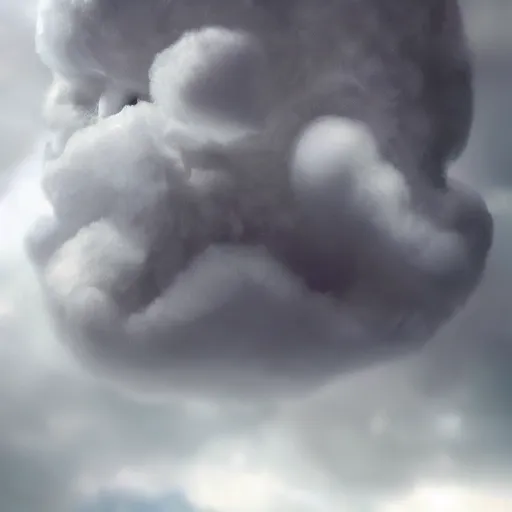 Prompt: cloud!!!!! homogeneous to a ( ( ( ( ( ( human face ) ) ) ) ) ), grinning sinisterly, pareidolia, 4 k photorealism, trending on artstation, 4 k quality