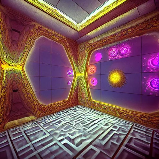 Image similar to an insanely detailed 3 d render of a room made of mandelbrot fractals, octane render, unreal engine, fractals, neon, dramatic lighting, volumetric lighting