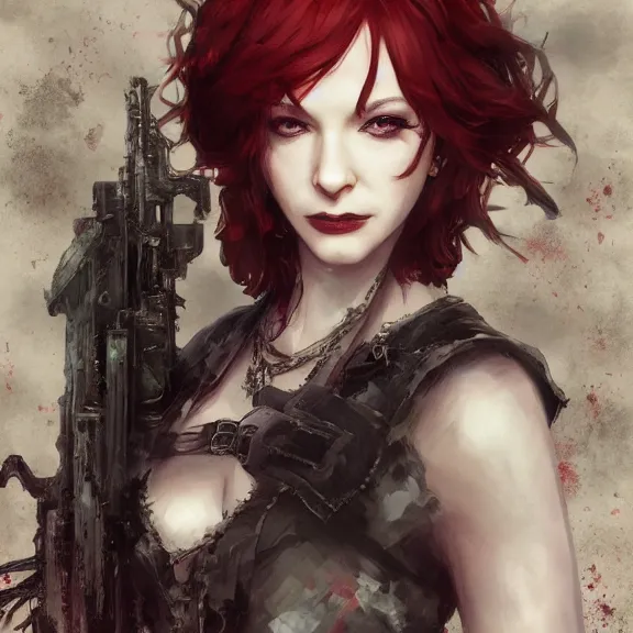 Image similar to christina hendricks!!! goth, tankoban, 4 k, tone mapping, akihiko yoshida, james jean andrei riabovitchev marc simonetti, yoshitaka amano, long hair, curly, h. hydrochaeri