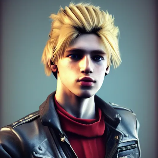 Image similar to A videogame portrait of a blond young Irish man. Rock star. Dressed in 1980s style. Highly detailed, fine Art, high detail, great lighting, 8k resolution, masterpiece, concept art, illustration, clear eyes, painting oil on canvas, octane render, HDR, trending on artstation, 4k, 8k, HD