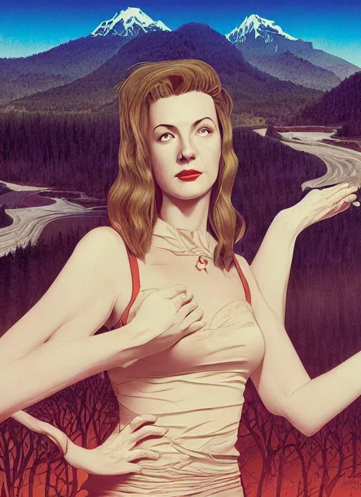 Prompt: Twin Peaks poster artwork by Michael Whelan and Tomer Hanuka, Karol Bak, Rendering of In February 1989 in Twin Peaks, Washington, homecoming queen Laura Palmer is discovered murdered near a riverbank, from scene from Twin Peaks, clean, full of details, by Makoto Shinkai and thomas kinkade, Matte painting, trending on artstation and unreal engine