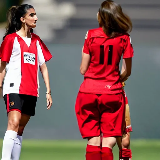 Image similar to rosalia vila tobella arguing with a wasp wearing the sevilla shirt