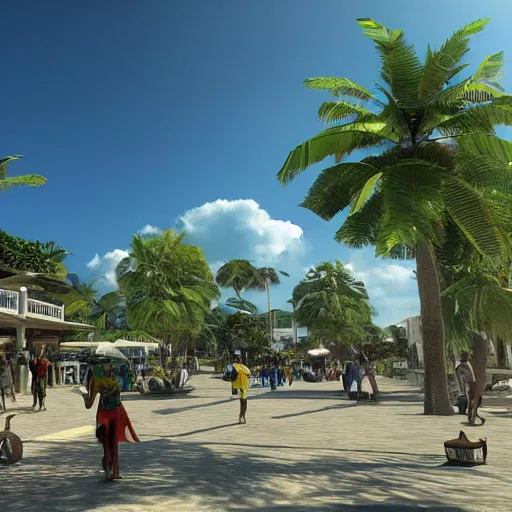 Image similar to A photo of a Solarpunk West Indian, Caribbean City, photorealistic, 4K