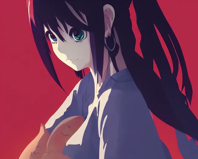 Image similar to anime visual, portrait of a young beautiful pregnant demon hunter in a temple interior, cute face by yoh yoshinari, katsura masakazu, cinematic luts, cold studio lighting, dynamic pose, dynamic perspective, strong silhouette, anime cels, ilya kuvshinov, cel shaded, crisp and sharp, rounded eyes, moody