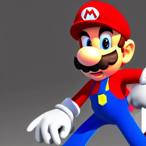 Image similar to a 3 d render of mario with sonic's hair