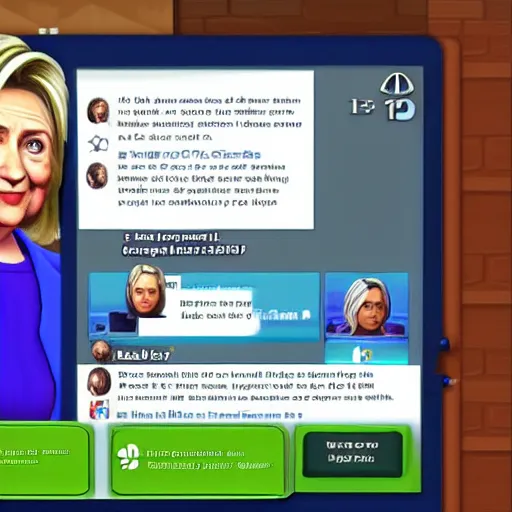 Image similar to screenshot of hillary clinton in the pc game the sims ( 1 9 9 9 )