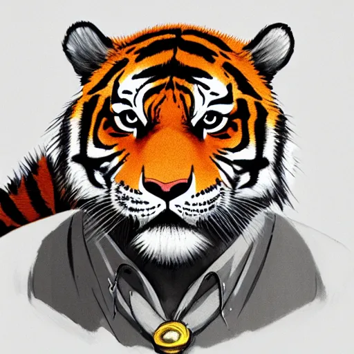 Image similar to a tiger wearing a dress, illustration concept art anime key visual trending pixiv fanbox by wlop and greg rutkowski and makoto shinkai and studio ghibli and kyoto animation symmetrical facial features