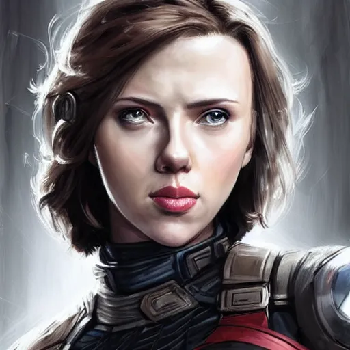 Prompt: captain america as an attractive young smiling woman played by by scarlett johansson wearing heavy armour, face portrait, athletic strong body, hd shot, digital portrait, elegant, beautiful, fantasy art, artstation, comic style, by artgerm, guy denning, jakub rozalski, magali villeneuve and charlie bowater