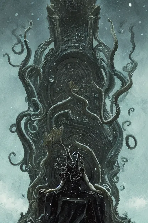 Image similar to lovecraftian king on a throne, digital art, in the style of greg rutkowski, trending on artstation