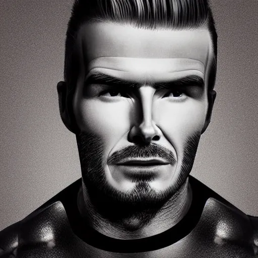 Image similar to “a realistic detailed photo of a guy who is an attractive humanoid who is half robot and half humanoid, who is a male android, David Beckham, shiny skin, posing like a statue, blank stare”