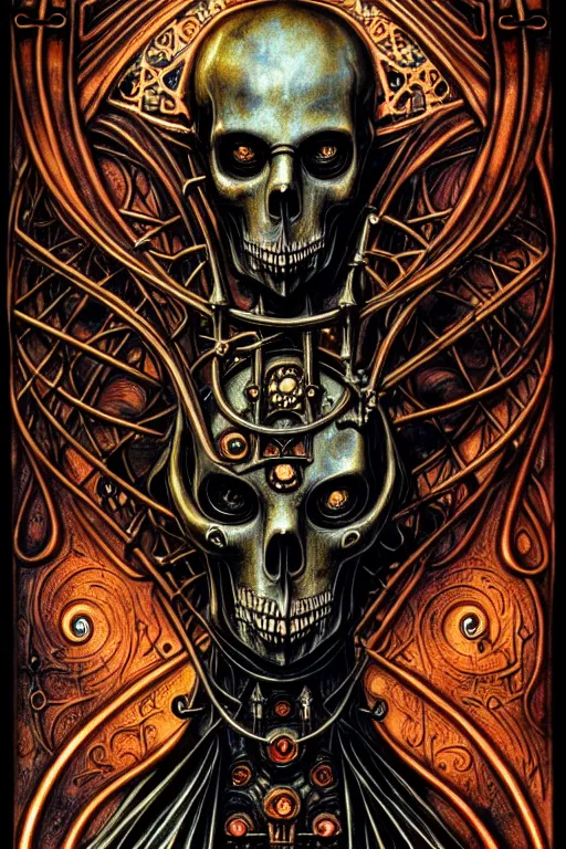 Image similar to steam necropolis, memento mori, gothic, neo - gothic, art nouveau, hyperdetailed copper patina medieval icon, philippe druillet, ralph mcquarrie, concept art, steampunk